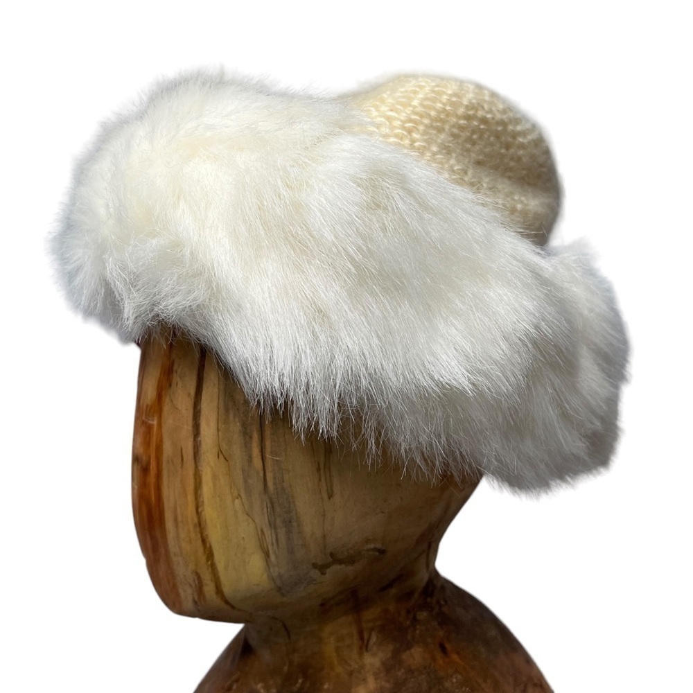 NWT Vintage BILL FLING BEAUMIST Faux Fur Thermal Knit Cream Hat Women's Size S